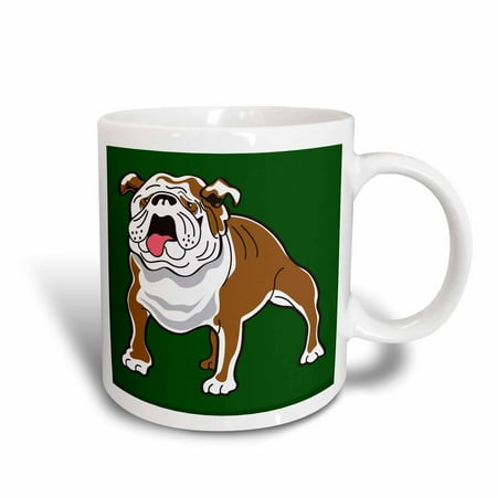 - 3dRose Retro Style Animal Pet Dog Realistic Brown And White Bulldog Cartoon Dark Green Background, Ceramic Mug, 15-ounce