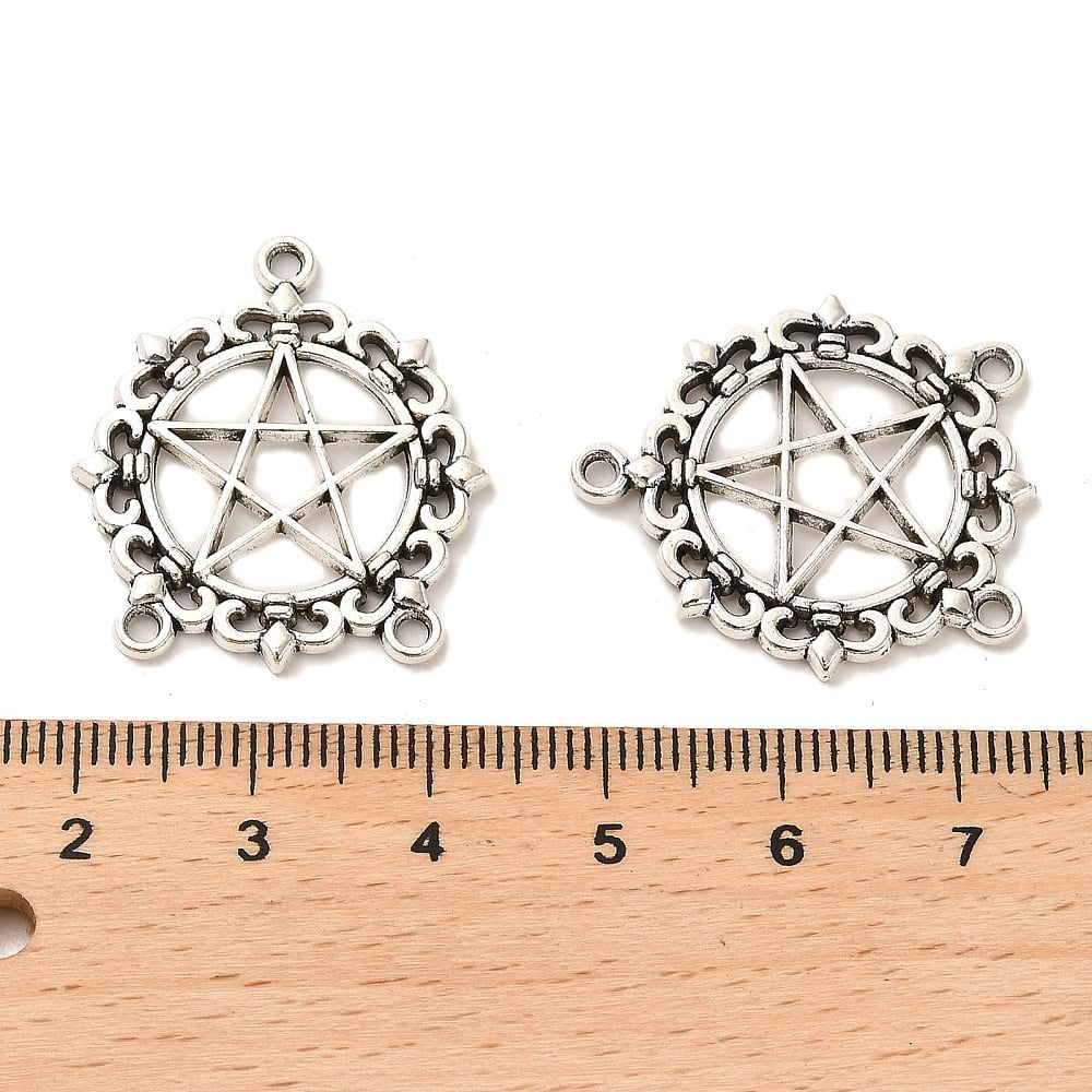 Tibetan style Alloy Chandelier Componenet Links Cadmium Free Lead Free Pentagram Silver 27x24x2mm Hole: 1.6mm 462pcs/1000g