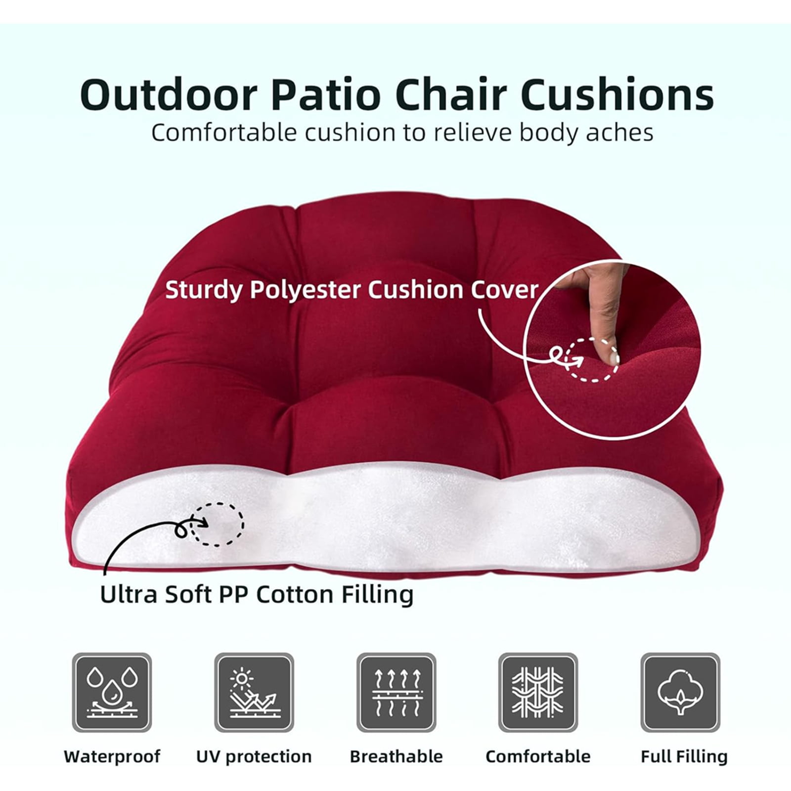 Bxaolu 2PCS Tufted Seat Cushion, 19''x19'' Outdoor Indoor U-Shape Cushions for Chair Seat, Rocking Chair Cushion Pad Sets for Patio Garden Home Office Furniture (Dark Gray)