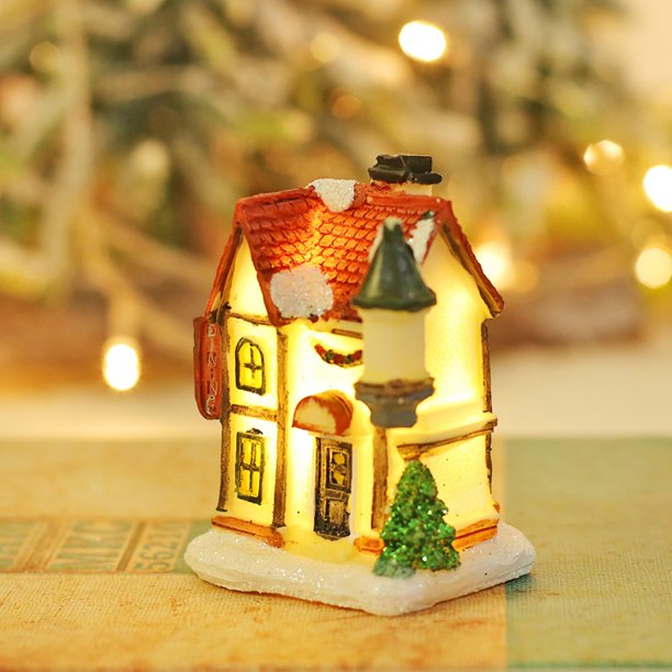 Mini Christmas Village LED Lighted Christmas Village Houses with Figurines, Christmas Village