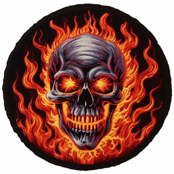 Fire Skull Round Latch Hook Kits Rug Crochet Hook Cushion Making Kits with Preprinted Pattern Canvas Instruction Yarns Easy Starter Christmas Decoration Hooking DIY Kits 60x60cm(d122)
