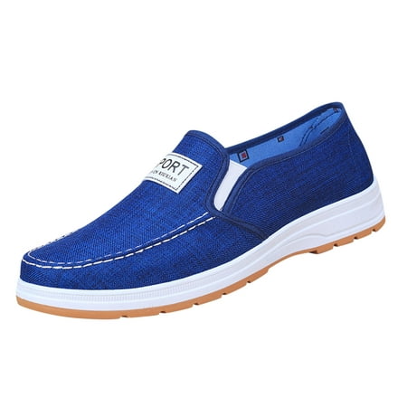 

SEMIMAY Fashion All Season Men Casual Shoes Flat Bottom Non Slip Comfortable Round Toe Shallow Mouth Slip On Solid Color Blue