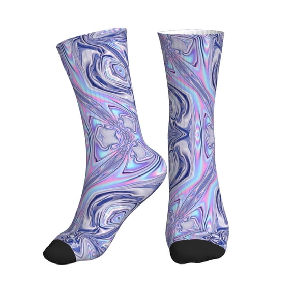 Athletic Socks Holographic Iridescent Color Wrinkled Foil Sport Running Calf Socks Crew Socks for Men Women