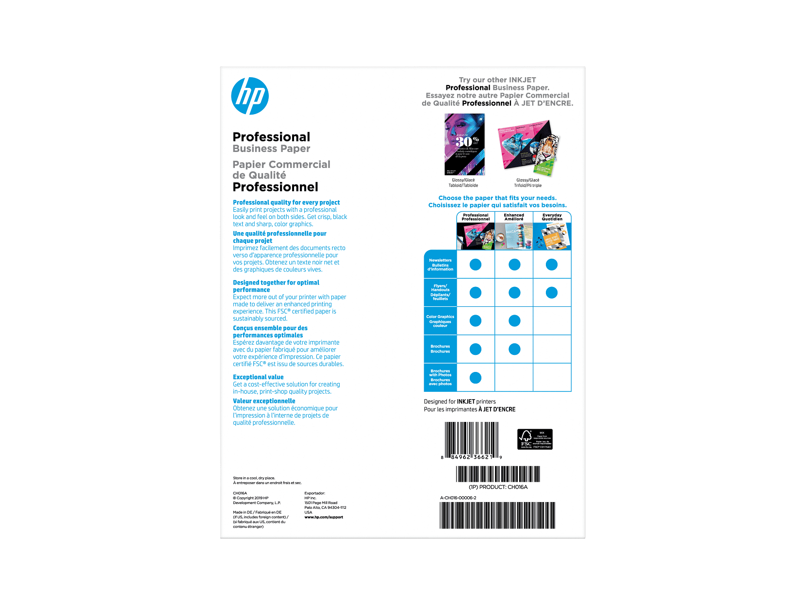 HP Professional Inkjet Matte FSC Paper 180 gsm-150 sht/Letter/8.5 x 11 in