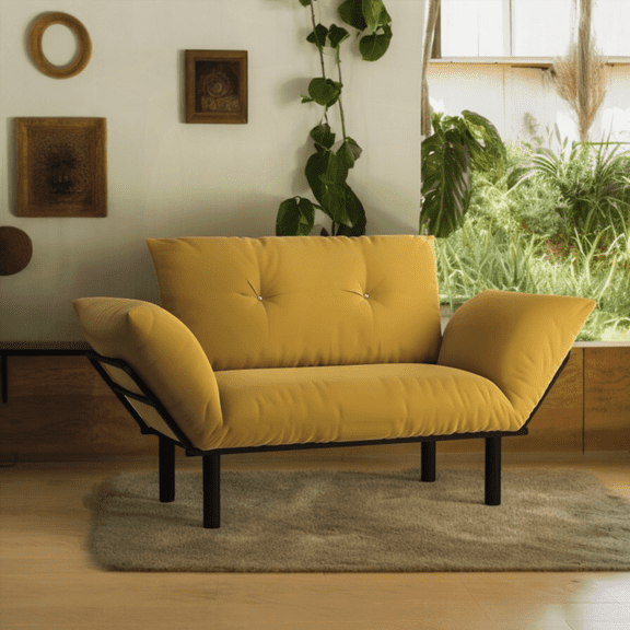 Loveseat - Linen Modern Small Space Living Room Black