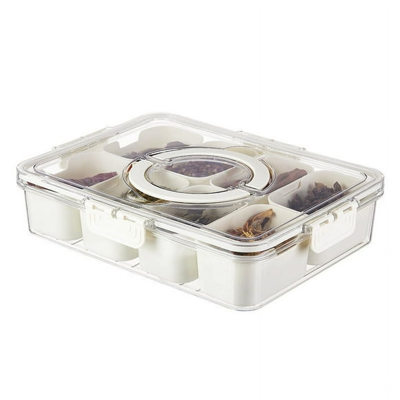 8 Compartment Large Divided Serving Tray with Handle - Spacious Food Storage Container with Removable Snack Box, Lid, and Fridge Organizer - Perfect for Travel, Party, Salad, Charcuterie