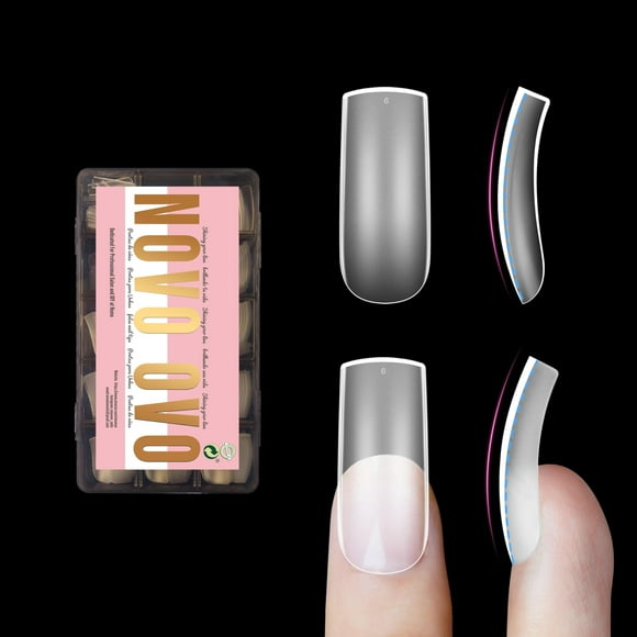 Funda completa Nail Tips NOVO OVO, mediana y curva, 240 unidades, transparente
