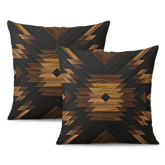 20x20 Inch Boho Style Ethnic Pattern Pillow Covers, THrow Pillow Case Set of 2, Tribal Art Print Linen Cushion Cases, Decorative Square Pillow Covers for Sofa, Living Room, and Office
