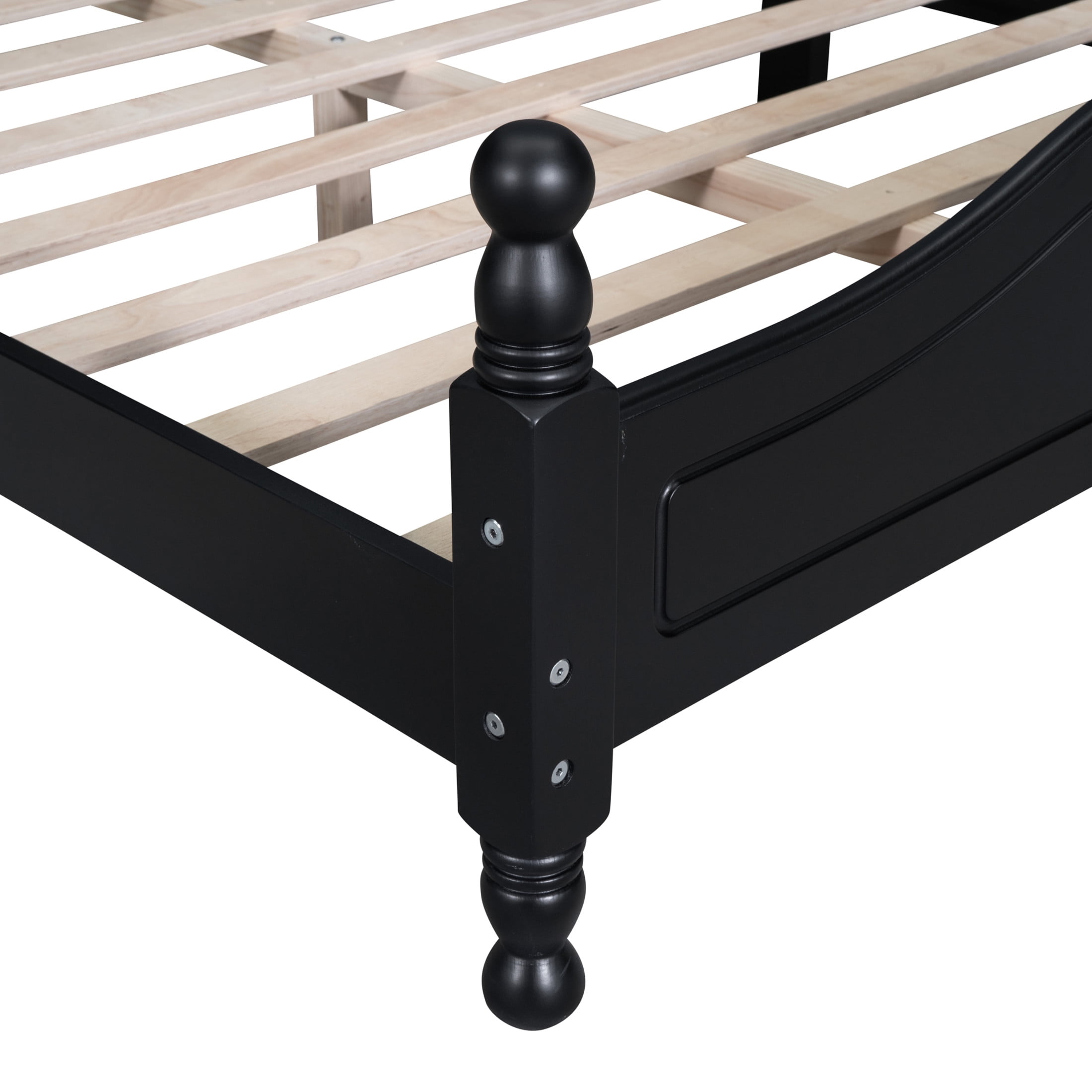 Noble House Full Wood Platform Bed Frame with Headboard, Wooden Slat Support, Black