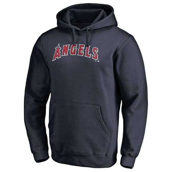 Men's Navy Los Angeles Angels Official Wordmark Fitted Pullover Hoodie