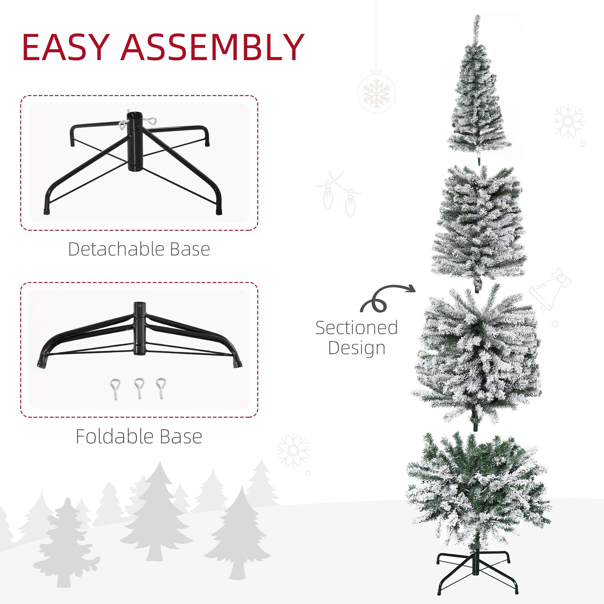 Astoutdoor Artificial Christmas Tree, Snow-Flocked, 7.5 ft, 738 Tips, Green, PVC and Steel, Indoor Use
