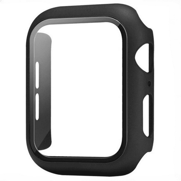 Tignapoo 2-Pack Durable Hard PC Case with 9H Tempered Glass for Apple Watch Series 8/7/6/5/4/SE/SE 2 45mm - Full Coverage Anti-Scratch Matte Black
