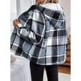 thumbnail image 6 of Womens Plaid Shacket Jacket Long Sleeve Fleece Hooded Jackets Fall Winter Warm Coat Light Blue XXL, 6 of 7