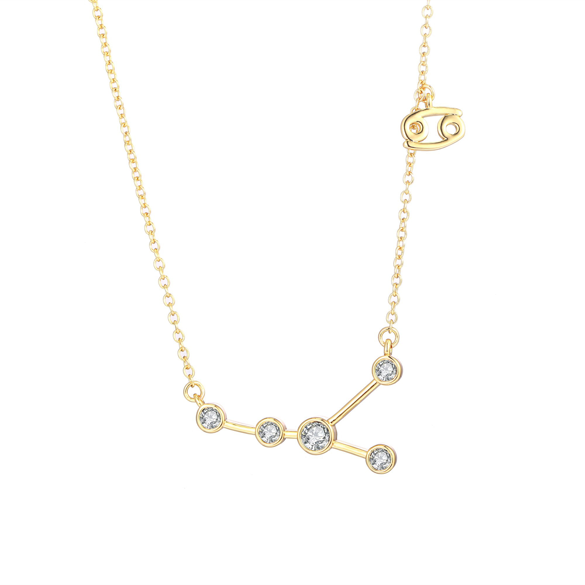 14K Solid Gold Cancer Zodiac Pendant Diamond NecklaceConstellation Jewelry 