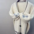 thumbnail image 3 of Women's Vintage Embroidered Star Oversized Cardigan Light Stretch Geometric Knit Sweater, 3 of 10