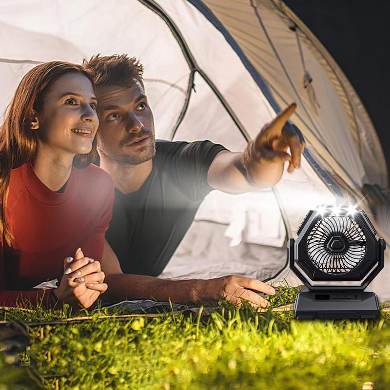 Rechargeable Portable Camping Fan with LED Lantern,Battery Powered Fan,Small Desk Cordless Fans with Hook,270 Head Rotation 3 Speeds USB Recharge Outdoor Fan for Tent Travel Canopy Beach