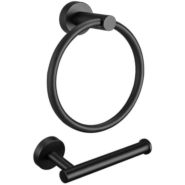 Bathroom Towel Ring Set, Stainless Steel Matte Black Hardware Accessories Set Includes Hand Towel Holder, Toilet Paper Holder
