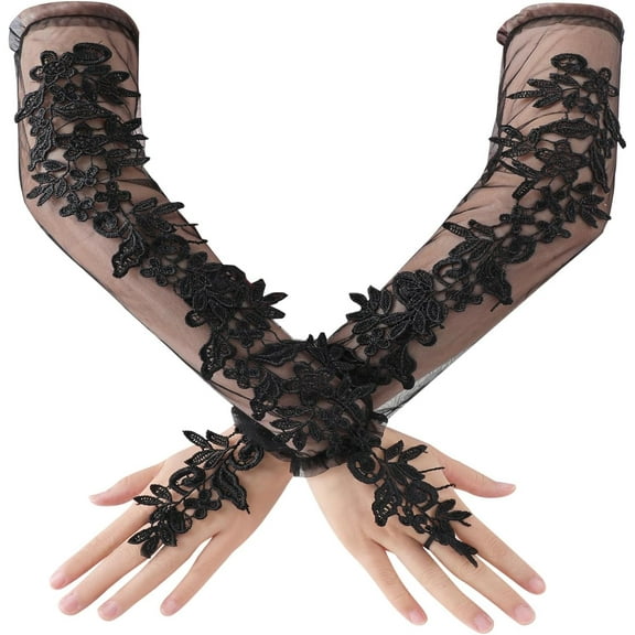 Zhengup Lace Gloves for Women - Long Mesh Tulle Gloves Fingerless Wedding Opera Bridal Gloves Flapper Accessories for Brides