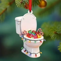 DAMAI Unique Christmas Toilet Acrylic Ornament, Funny Reindeer Toilet Ornament 2025, 2D Flat Acrylic Santa Hat Keepsake Hanging Decoration,Funny Bathroom Decor, Gag Gift for Family Friends