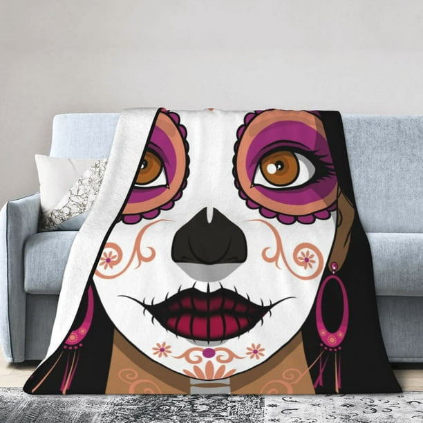 DouZhe Ultra Soft Micro Fleece Lightweight Flannel Bed Blanket Day Of The Dead Mexican Print Cozy Warm Throw Blankets 60 x50