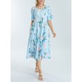 thumbnail image 4 of ZAXARRA Robe Longue pour Femmes, Élégante Robe d'Été Décontractée à Manches Courtes Col Rond Imprimé Fleur/encre, 4 of 9