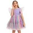 thumbnail image 3 of IBTOM CASTLE Kids Girls Princess Tulle Tutu Dress Flutter Sleeve Star Glitters Rainbow Birthday Party Pageant Summer Dresses 9-10 Years Rainbow Purple, 3 of 8