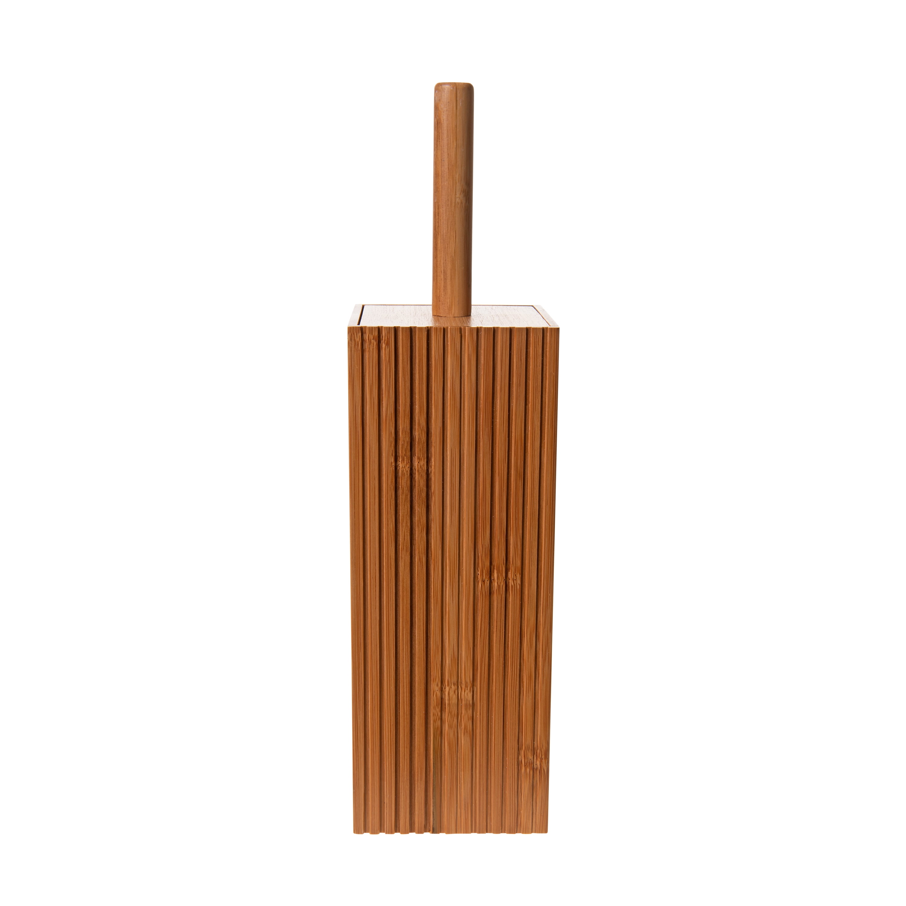 Bath Bliss Tall Square Bamboo Toilet Bowl Brush and Holder