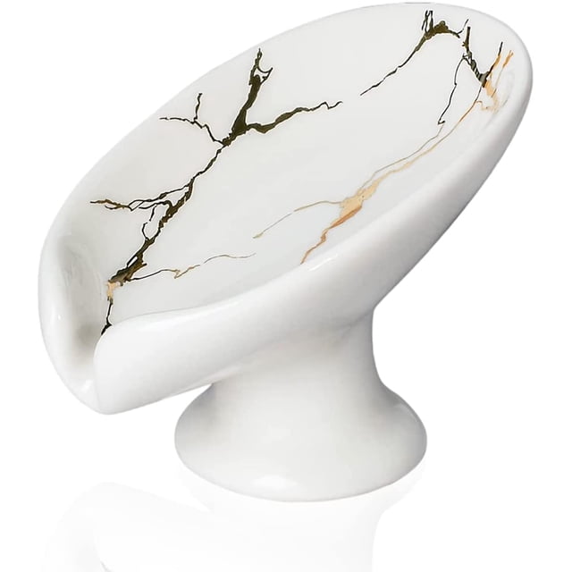 Jabonera de cerámica para baño, soporte para jabón de hojas para ducha, para guardar jabón de manos, barras de piedra pómez, esponjas y estropajos, color blanco