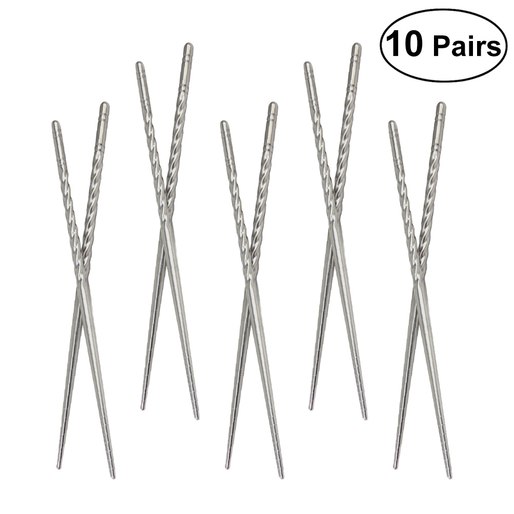 Rosarivae 10 Pairs of Reusable Chopsticks Set Stainless Steel Spiral
