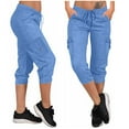 thumbnail image 2 of Lenpel Women's Cargo Capris Elastic Waist Drawstring Tapered Cropped Lounge Pants Athletic Casual Capri Sweatpants, 2 of 7