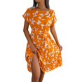 thumbnail image 1 of B91xZ Robes pour Femmes Manches Courtes Bouton Col en V Robe Chandail Décontractée Été Ample Tricot Maxi Robe, Jaune TG, 1 of 5