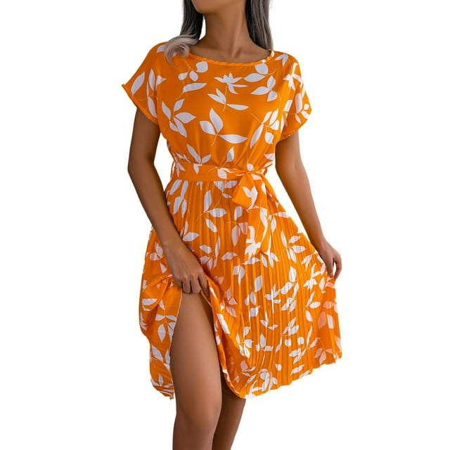 B91xZ Robes pour Femmes Manches Courtes Bouton Col en V Robe Chandail Décontractée Été Ample Tricot Maxi Robe, Jaune TG