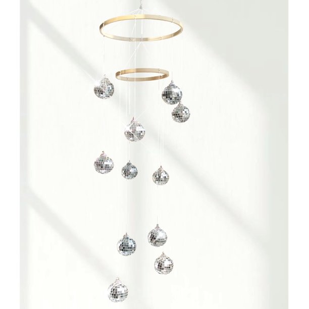 Rodudu Bola de discoteca móvil espiral giratoria de 32 pulgadas de altura con círculo de bambú para interior al aire libre, jardín, patio, decoración del hogar y fiesta, boda, festival, cumpleaños