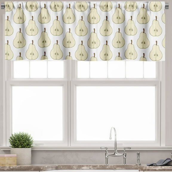 Ambesonne Retro Valance Pack of 2, Sketchy Halved Pear Pattern, 54"X18", Brown Eggshell and White