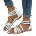 thumbnail image 2 of AXXD Women White Sandals Summer New Plus-size Casual Flat Thin Thick Strap Beach Roman Sandals, 2 of 9
