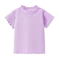 thumbnail image 3 of Feancey Toddler Girls Summer Tops Ribbed Knit Casual Kids T Shirts Ruffle Short Sleeve Crewneck Cute Tees Solid Color Tshirt Daily Sales Purple 12 Months, 3 of 9