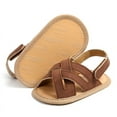thumbnail image 6 of GYRATEDREAM Infant Baby Boys Girls PU Leather Soft Open Toe Sandals Toddler Summer Criss Cross Sandals Flower Princess Flat Shoes Brown for 0-18 Months, 6 of 8