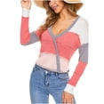 thumbnail image 4 of Womens Cute Crochet Sweater Fall Color Block V-Neck Hollow Out Knit Pullover Sweater for Women Comfy Lightweight Long Sleeve Sweaters Tops, 4 of 4