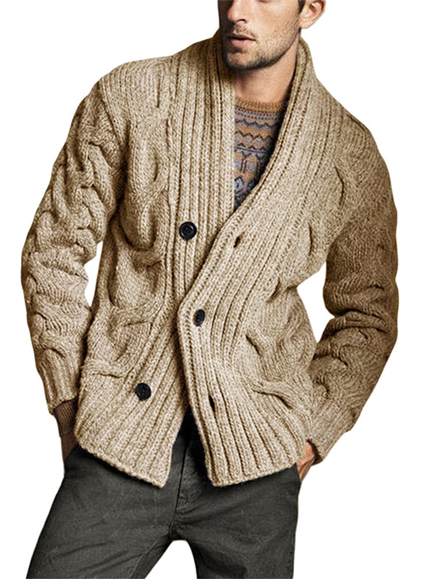 Men Knit Cardigan Sweater Winter Slim Casual Jacket Coat Outwear Top Long Sleeve 