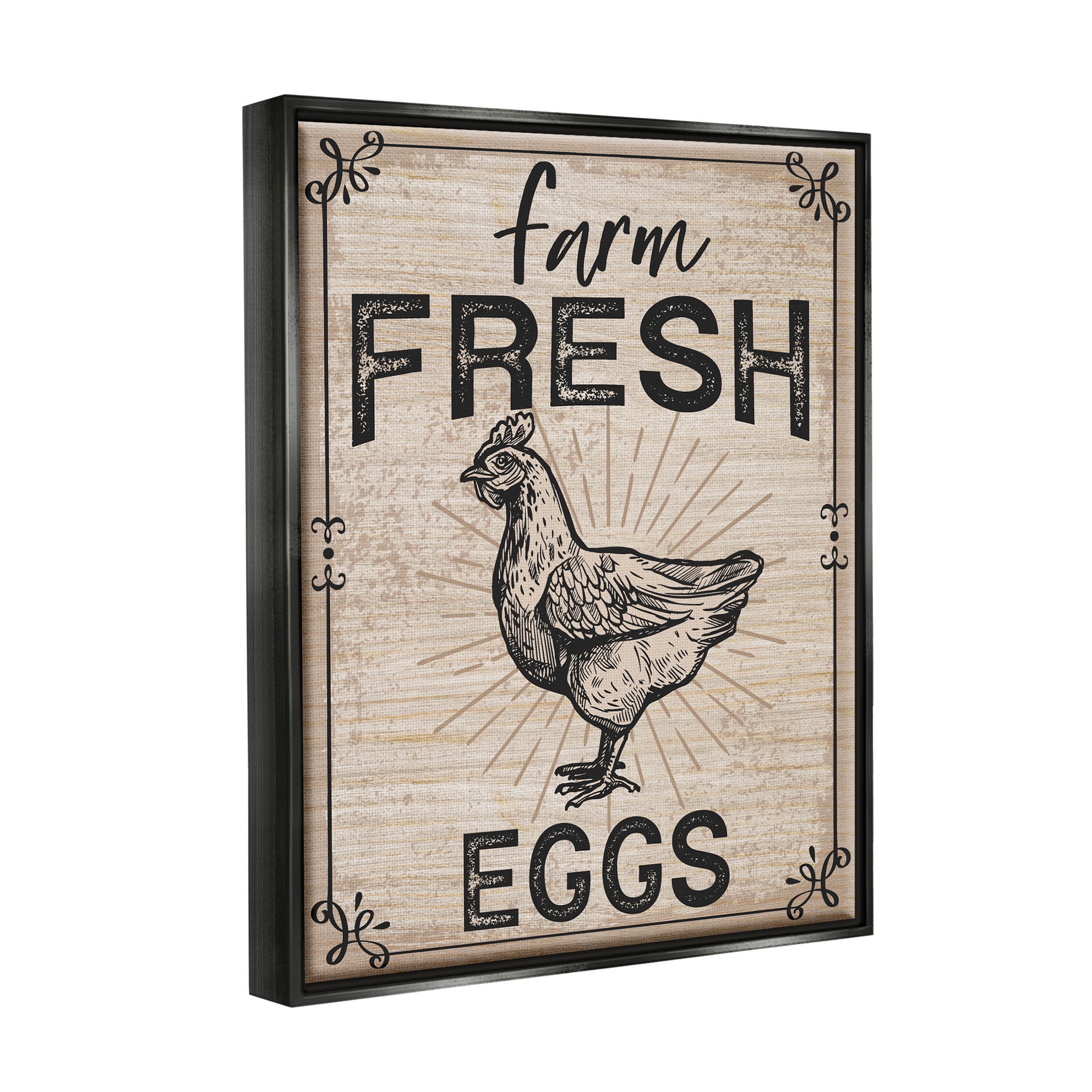 Farm Fresh Eggs Vintage Hen Animals & Insects Graphic Art Jet Black Framed Art Print Wall Art