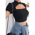 thumbnail image 3 of xiaxaixu T-shirts d'Été à Manches Courtes pour Femmes Col Montant Noir Crop Tops, 3 of 9
