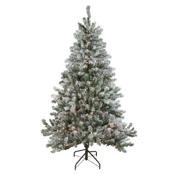 7' PreLit Flocked Balsam Pine Artificial Christmas Tree Clear Lights