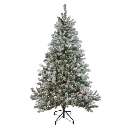 7' Pre-Lit Flocked Balsam Pine Artificial Christmas Tree - Clear