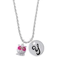 thumbnail image 1 of Delight Jewelry Silvertone Owl with Hot Pink & Lime Green Crystal Eyes Silvertone Script Initial Disc - Y - Charm Necklace, 20"+3", 1 of 4