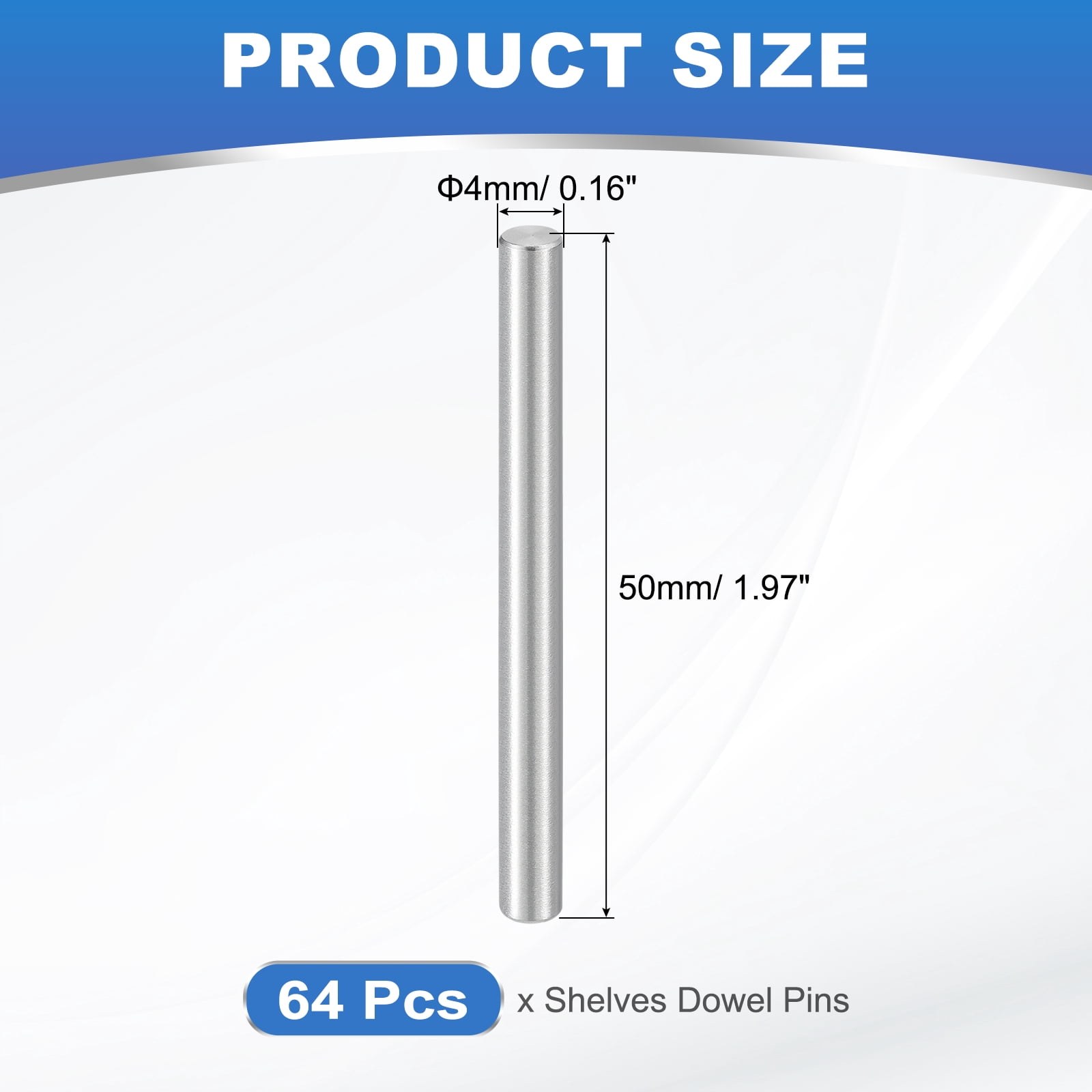 Uxcell 64 Pack M4 x 50mm Dowel Pin, 304 Stainless Steel Cylindrical Dowel Pins, Shelf Support Pegs Rod Fastener for Cabinet Furniture DIY Installation Industry Mechanical