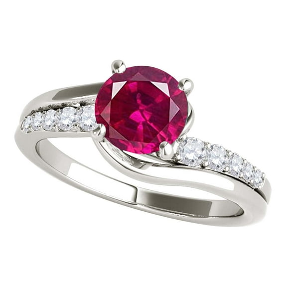 Mauli Jewels Engagement Rings for Women 1.15 Carat Halo Created Ruby and Diamond Engagement Ring Crafted 4 Prong-Setting 14k Solid White Gold