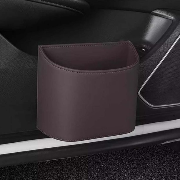 Portavasos colgante de cuero para puerta de coche | Organizador multifuncional con clip | Cuero duradero premium | Se adapta a 10x16cm | Negro, Naranja, Rojo, Marrón, Blanco | Boca ancha de fácil