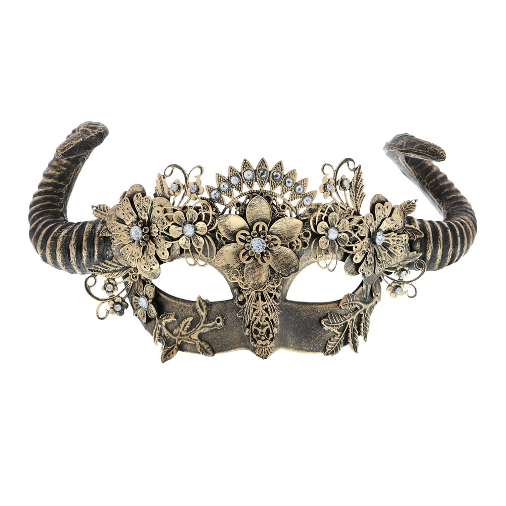 Attitude Studio Gold Rustic Masquerade Horns Mask, Adults Halloween Costume