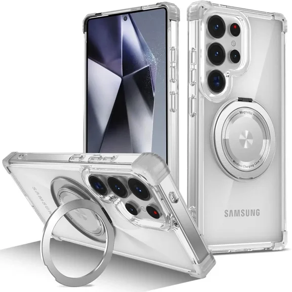 Case for Samsung Galaxy S25 Ultra 2025 [Compatible with Magsafe] [with 360° Rotatable Magnetic Ring Stand] Heavy Duty Millitary-Grade Clear Phone Case for Samsung S25 Ultra 6.9"