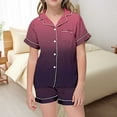 thumbnail image 2 of Kids Satin Pajama Set Gradient Short Sleeve Button-Down Sleepwear with Shorts Summer Outfits for Girls Boys Pajamas Size 10-11 Years, 2 of 7